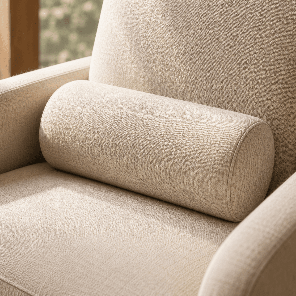 Sculpted lumbar bolster on the reading chair